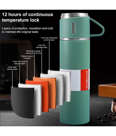Borraccia Termica 500ml In Acciaio Inox Con Tazza Manico Per Bevande Calde Fredde