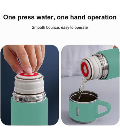 Borraccia Termica 500ml In Acciaio Inox Con Tazza Manico Per Bevande Calde Fredde