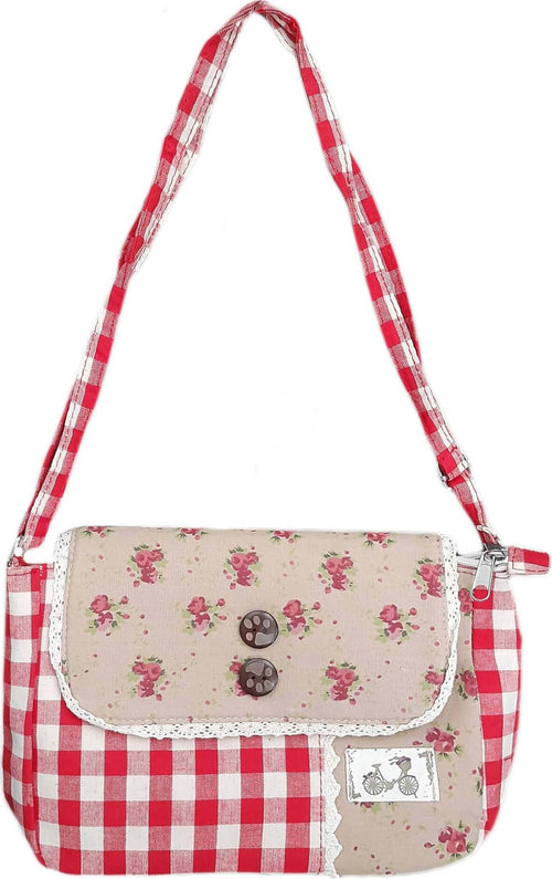 Borsa A Spalla Tessuto Bianca E Rossa Borsa A Tracolla Con Cerniera 22 X16x 8 Cm Bottoni In Legno Con Zampette Moda/Donna/Borse/Borse a spalla Ideart - Valdilana, Commerciovirtuoso.it