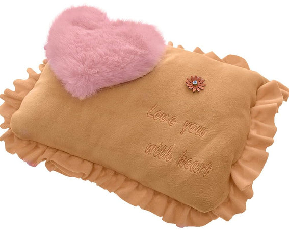 Borsa Acqua Calda Elettrica con Tasche Scaldamani Cuore Beige Tessuto Peluche