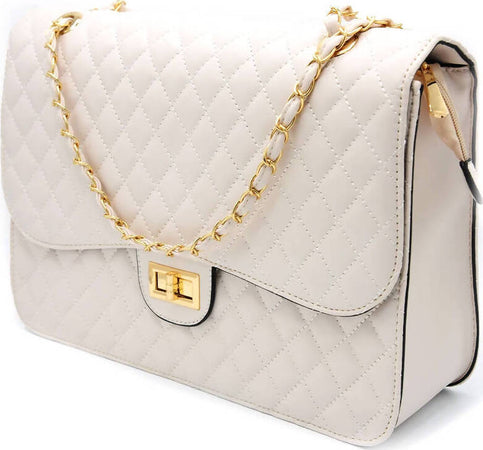 Borsa Donna a Spalla Trapuntata Grande Borsa Fashion in Ecopelle Con Tracolla Dorata E Pattina Frontale Chiusura a Lucchetto Interno in Tessuto 25x35x12 Cm Moda/Donna/Borse/Borse a spalla Leclaf - Napoli, Commerciovirtuoso.it