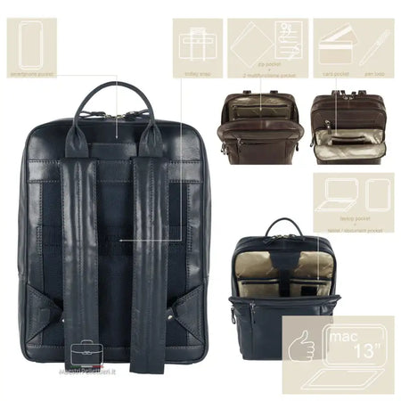 BORSA ZAINO PELLE 2MM FABIANA ACCIAIO - Blu / Taglia Unica - Zaino