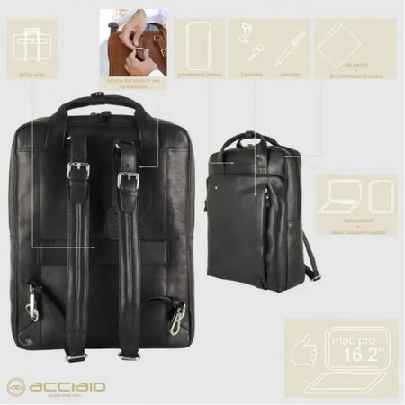 BORSA ZAINO PELLE 2MM FABIANA ACCIAIO - Nero / Taglia Unica - Zaino