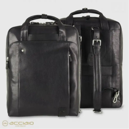 BORSA ZAINO PELLE 2MM FABIANA ACCIAIO - Nero / Taglia Unica - Zaino