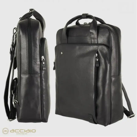 BORSA ZAINO PELLE 2MM FABIANA ACCIAIO - Nero / Taglia Unica - Zaino