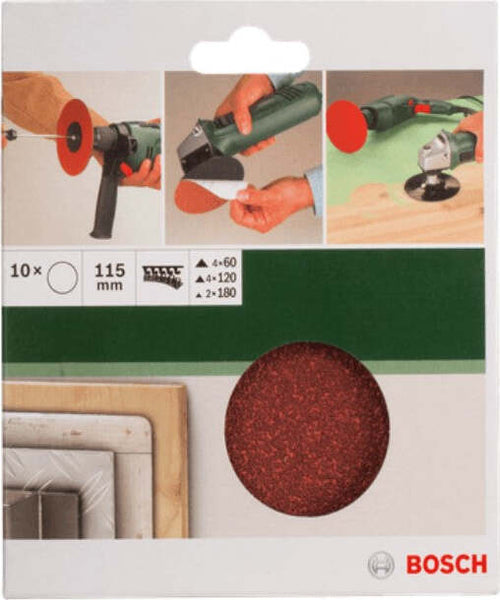BOSCH --10-FOGLI-ABRASIVI-PER-DISCO-DI-LEVIGATURA-NON-PERFORATO-115MM-GRANA-180