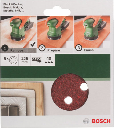 BOSCH-5-Fogli-Rotolorbitale-D125-Fori-Velcro-G40