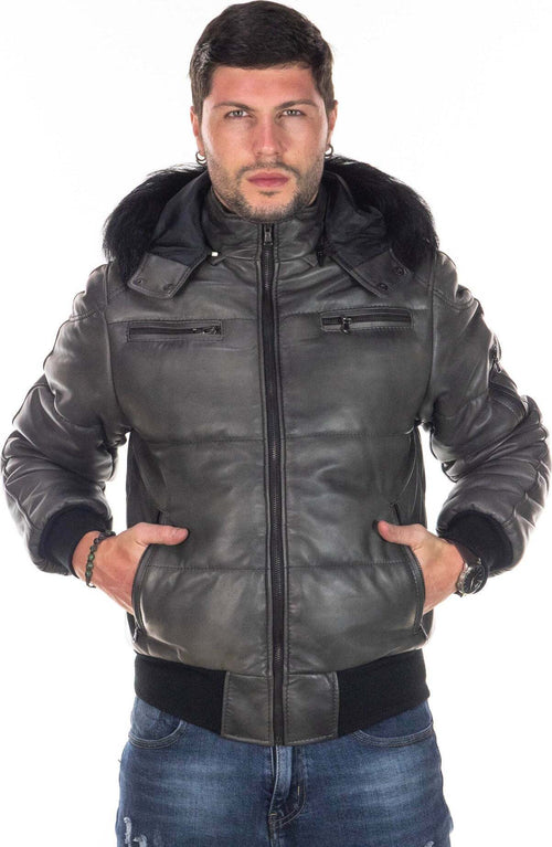 Boston---Piumino-Uomo-Grigio-in-vera-pelle