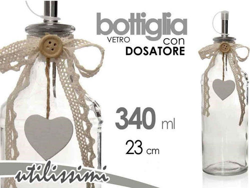 Bottiglia Con Dosatore Olio / Aceto In Vetro Decoro Cuore 23 Cm 340 Ml 740909 Casa e cucina/Stoviglie/Piatti ciotole e vassoi/Set olio e aceto Trade Shop italia - Napoli, Commerciovirtuoso.it
