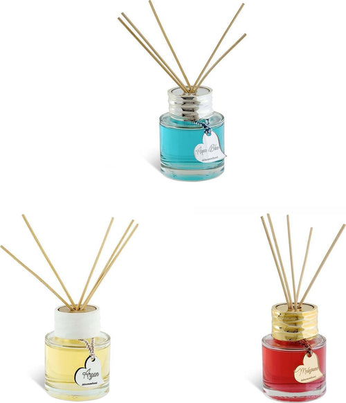 Bottiglia-diffusore-di-profumo-tonda-in-vetro-fragranza-con-bacchette-Made-in-Italy