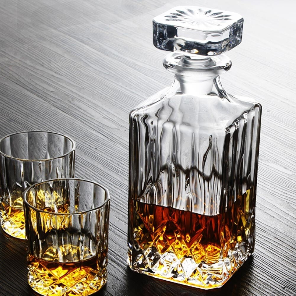 Set Decanter Whisky In Vetro Con Incisione - 700ml + 4 Bicchieri Regalo Uomo - Foto 3