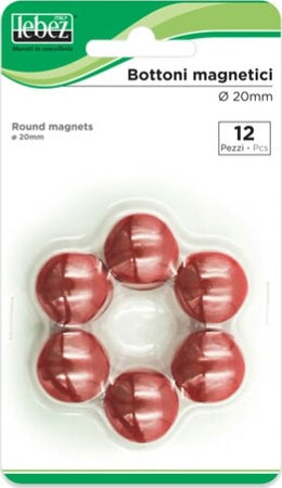 Bottoni magnetici - rosso - diametro 20 mm - Lebez - blister 12 pezzi Cancelleria e prodotti per ufficio/Archivio ufficio e accessori per scrivania/Nastri colle elastici e graffette/Puntine e ganci Eurocartuccia - Pavullo, Commerciovirtuoso.it