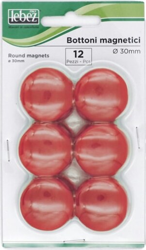 Bottoni magnetici - rosso - diametro 30 mm - Lebez - blister 12 pezzi Cancelleria e prodotti per ufficio/Archivio ufficio e accessori per scrivania/Nastri colle elastici e graffette/Puntine e ganci Eurocartuccia - Pavullo, Commerciovirtuoso.it