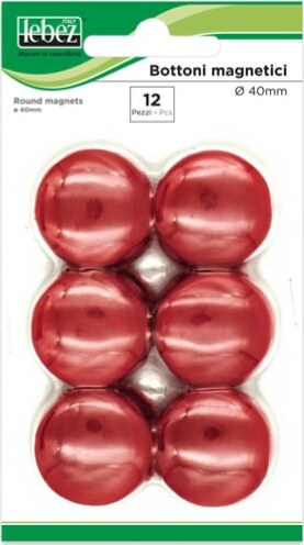 Bottoni magnetici - rosso - diametro 40 mm - Lebez - blister 12 pezzi Cancelleria e prodotti per ufficio/Archivio ufficio e accessori per scrivania/Nastri colle elastici e graffette/Puntine e ganci Eurocartuccia - Pavullo, Commerciovirtuoso.it