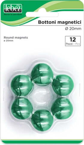 Bottoni magnetici - verde - diametro 20 mm - Lebez - blister 12 pezzi Cancelleria e prodotti per ufficio/Archivio ufficio e accessori per scrivania/Nastri colle elastici e graffette/Puntine e ganci Eurocartuccia - Pavullo, Commerciovirtuoso.it