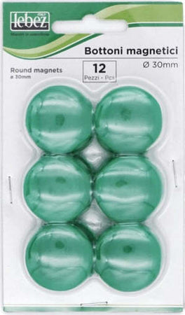 Bottoni magnetici - verde - diametro 30 mm - Lebez - blister 12 pezzi Cancelleria e prodotti per ufficio/Archivio ufficio e accessori per scrivania/Nastri colle elastici e graffette/Puntine e ganci Eurocartuccia - Pavullo, Commerciovirtuoso.it