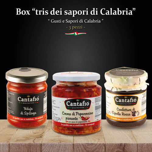 Box Degustazione Sapori Calabresi 3x Salse tipiche Calabresi piccanti e alla Cipolla CANTAFIO GOURMET® DEGUSTIBOX I Sapori di Calabria tris di salse tipiche Calabresi