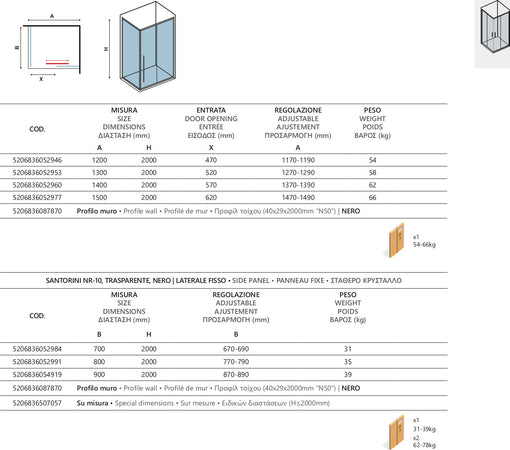 Box Doccia 2 lati Scorrevole Trasparente Anticalcare 8mm H200 SANTORINI 500 Nero Fai da te/Attrezzature per cucine e bagni/Attrezzature per bagni/Docce e componenti doccia/Box doccia StileBagno - Roma, Commerciovirtuoso.it