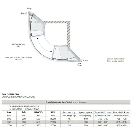 Box Doccia Semicircolare 6mm Scorrevole Anticalcare H200 FS40