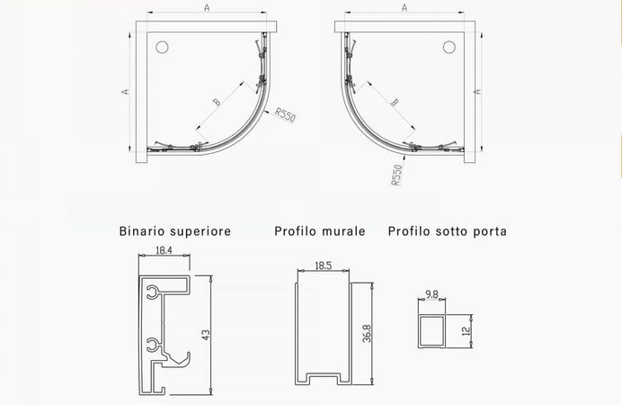 Box Doccia Semicircolare Acidato 6mm Apertura Scorrevole Anti Calcare