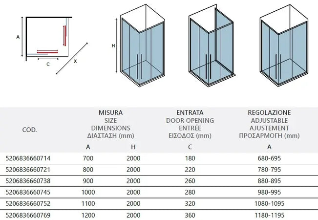 Box Doccia Soft-Close H200 8mm Anticalcare Profili Oro Spazzolato