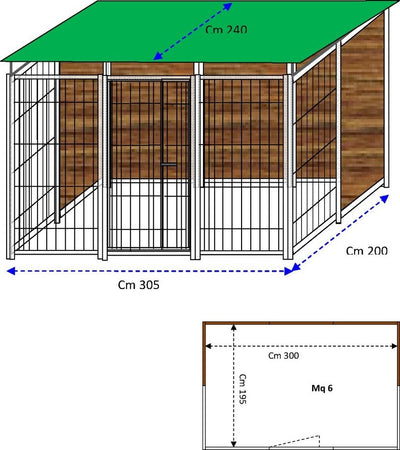 Box per Cani Coperto Retro e 1 Metro Laterale in Legno Zincato a Caldo da 300x200xh180 Cm Prodotti per animali domestici/Cani/Cucce gabbiette e recinzioni/Recinti da esterno Ogomondo - Martina Franca, Commerciovirtuoso.it
