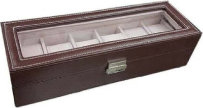 Box-Scatola-Cofanetto-Con-Vetrina-Porta-Orologi-Bracciali-6-Scomparti-Pelle