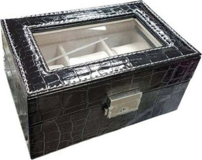 Box-Scatola-Cofanetto-Con-Vetrina-Porta-Orologi-Bracciali-In-Pelle-3-Posti
