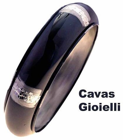 Bracciale alla schiava in argento ruteniato, alternato a diamantature