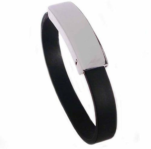 Bracciale argento e caucciù a misura regolabile uomo
