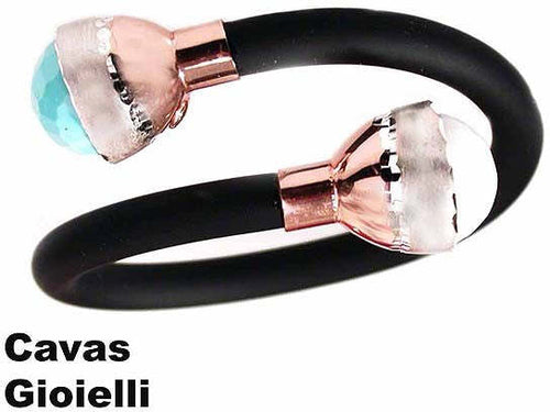 Bracciale argento, pietre dure e cinturino in caucciù