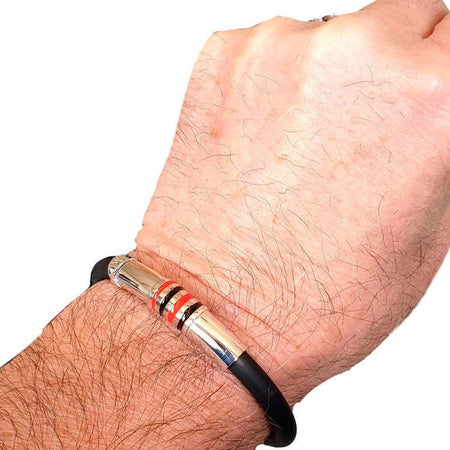 Bracciale cuore rossonero, bracciale argento e caucciù