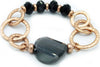Bracciale Da Donna Con Anelli E Pietre Nere Bracciale Ad Anelli Nickel Free in Zamak Bracciale Elasticizzato Con Pietra Centrale Moda/Donna/Gioielli/Bracciali Leclaf - Napoli, Commerciovirtuoso.it