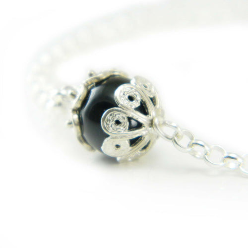 Bracciale artigianato sardo portafortuna Su coccu sfera onice e argento 925 Gioiello Sardegna