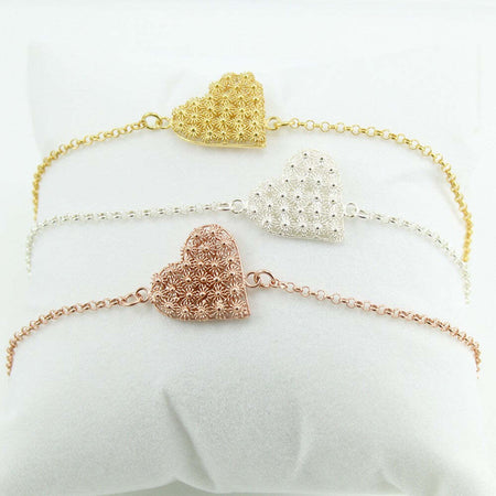 Bracciale donna con centrale cuore in filigrana sarda nido d'ape in argento