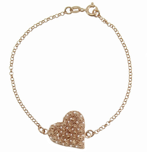 Bracciale donna con centrale cuore in filigrana sarda nido d'ape in argento rosa