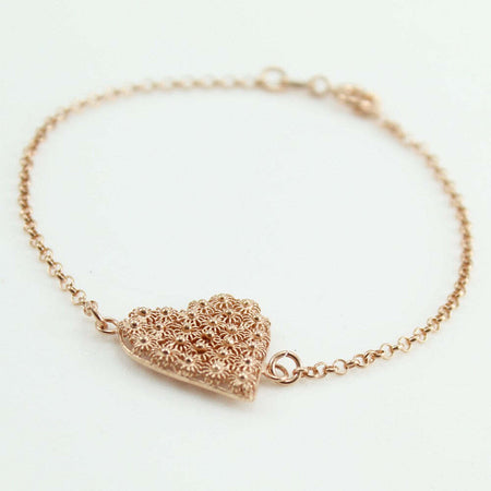 Bracciale donna con centrale cuore in filigrana sarda nido d'ape in argento rosa
