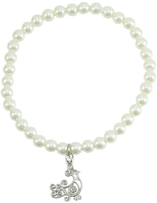 Bracciale donna elastico in perle sintetiche con pavoncella sarda in argento