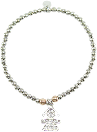 Bracciale Elastico in Argento 925 con Pendente Bimba e Zirconi - I Giampini