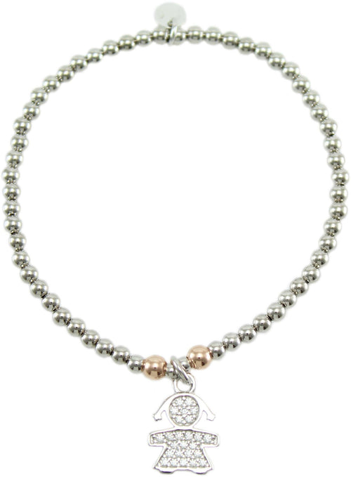 Bracciale Elastico in Argento 925 con Pendente Bimba e Zirconi - I Giampini