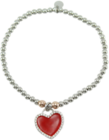 Bracciale Elastico I Giampini in Argento 925 con Pendente Cuore Smaltato Rosso e Zirconi