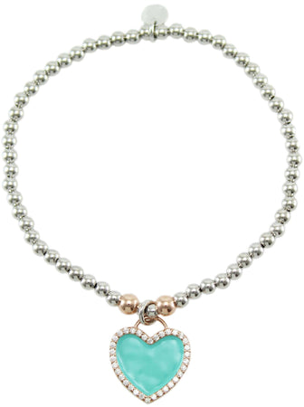 Bracciale Elastico I Giampini in Argento 925 con Pendente Cuore Smaltato Celeste e Zirconi