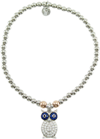 Bracciale Elastico in Argento 925 con Pendente Gufo e Zirconi - I Giampini