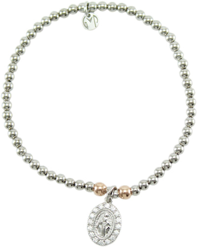 Bracciale Elastico in Argento 925 con Pendente Madonna Miracolosa e Zirconi - I Giampini