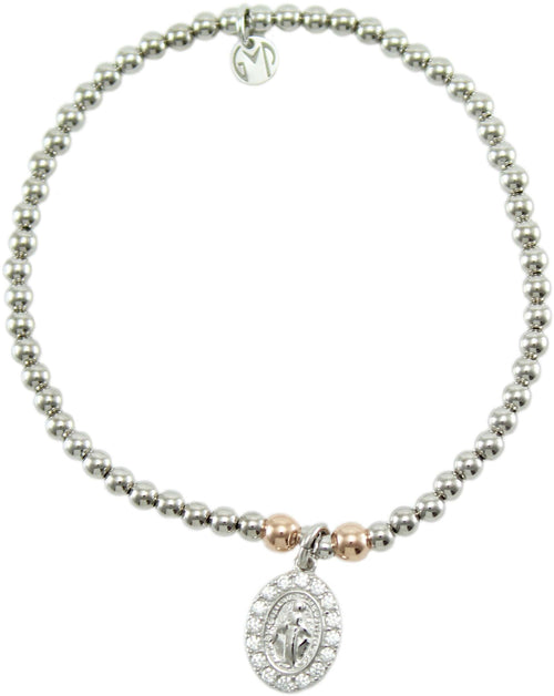 Bracciale Elastico in Argento 925 con Pendente Madonna Miracolosa e Zirconi - I Giampini