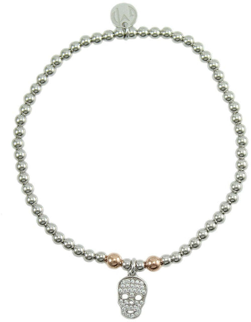 Bracciale Elastico in Argento 925 con Pendente Teschio e Pavé di Zirconi - I Giampini