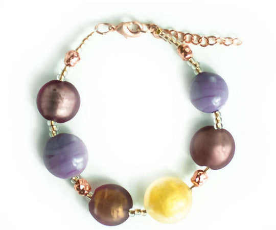 Bracciale Donna in Vetro Di Murano Ametista Bijou Fashion Artigianale Made in Italy in Ottone E Acciaio Con Perle Realizzate a Mano 19 Cm