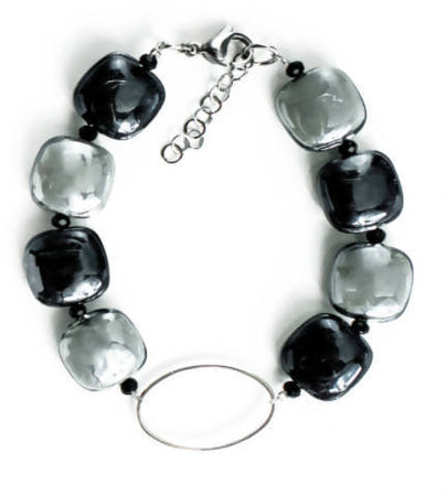 Bracciale Donna in Vetro Di Murano Grigio Bijou Fashion Artigianale Made in Italy Bracciale in Acciaio Con Perle Realizzate a Mano 20 Cm