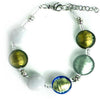 Bracciale Donna in Vetro Di Murano Grigio E Verde Bijou Fashion Artigianale Made in Italy in Ottone E Acciaio Con Perle Realizzate a Mano 19 Cm