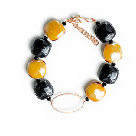Bracciale Donna in Vetro Di Murano Ocra Bijou Fashion Artigianale Made in Italy Bracciale in Acciaio Con Perle Realizzate a Mano 20 Cm